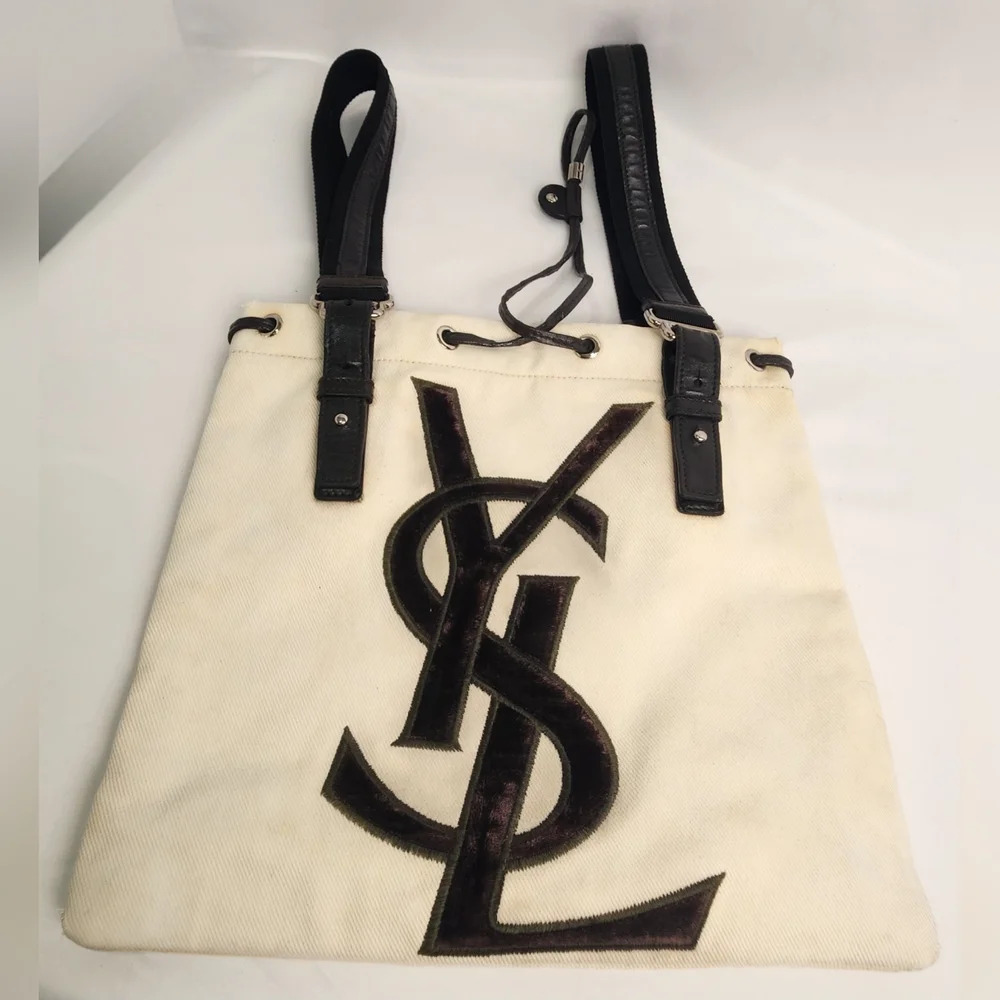 Yves Saint Laurent YSL Brown Cream Kahala Tote Messenger Bag